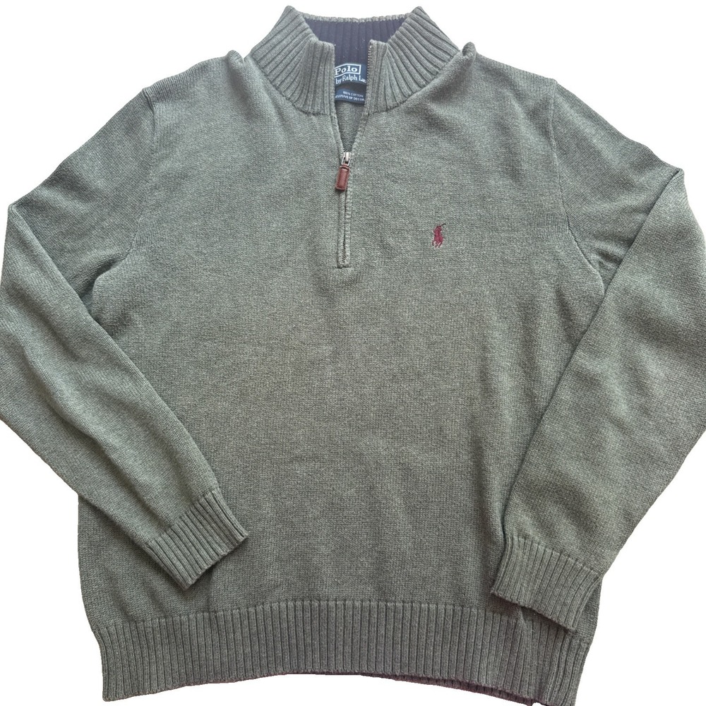 POLO RALPH LAUREN 1/4 Zip 100% Cotton‎ LS Pullover Sweater Green SZ LARGE